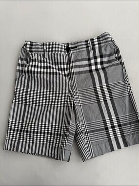Burberry Black & White Checkered Cotton Flat-Front Shorts